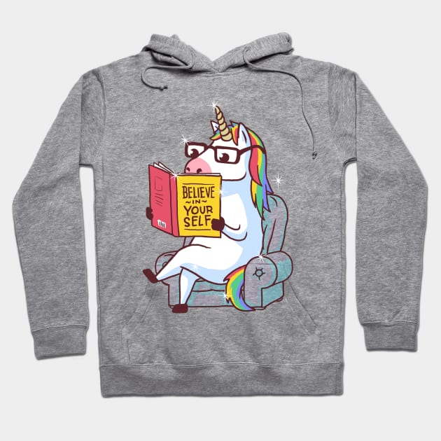 Believe in Yourself Unicorn Reading Book Hoodie by vo_maria